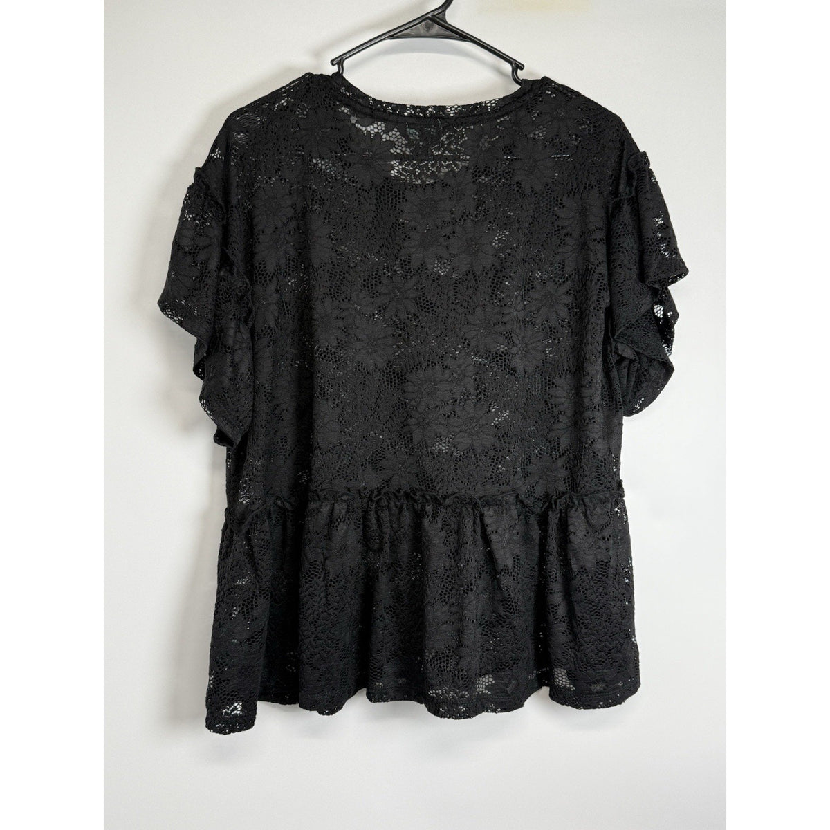 Terra & Sky Black Lace Peplum Top 0X Plus Flutter Sleeve Sheer Whimsigoth Fairy