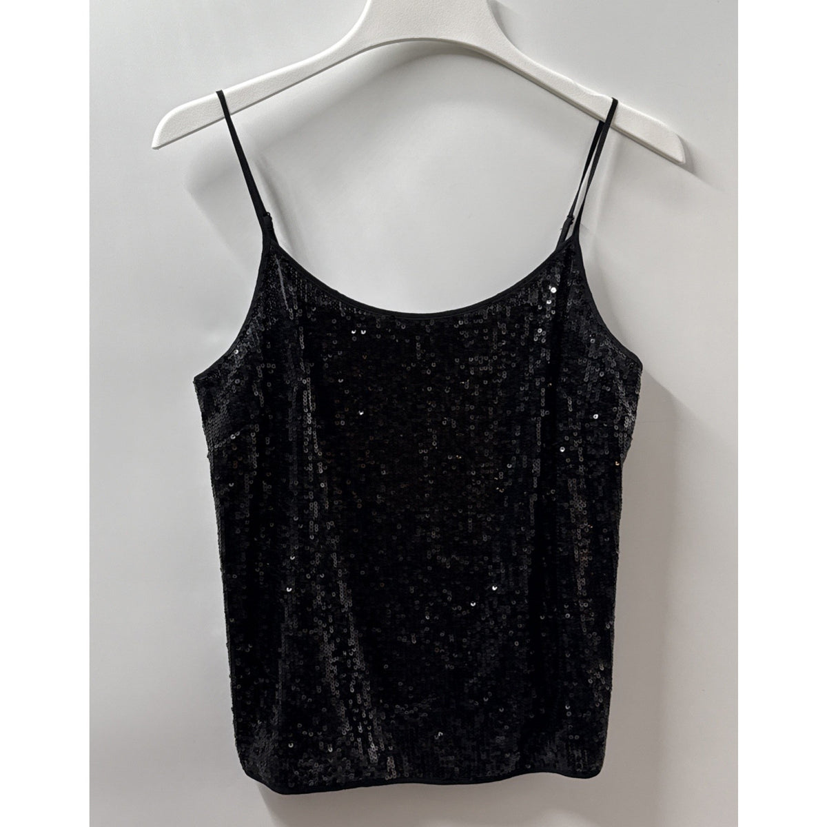Talbots Petites Tank Top Womens Size 12P Black Sequined Spaghetti Strap Lined