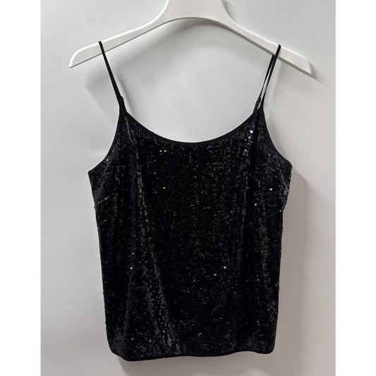 Talbots Petites Tank Top Womens Size 12P Black Sequined Spaghetti Strap Lined