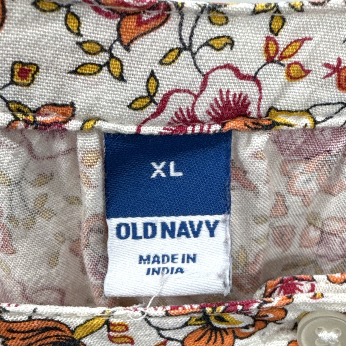 Old Navy Womens XL Floral Woven Viscose Long Sleeve Pullover Blouse White