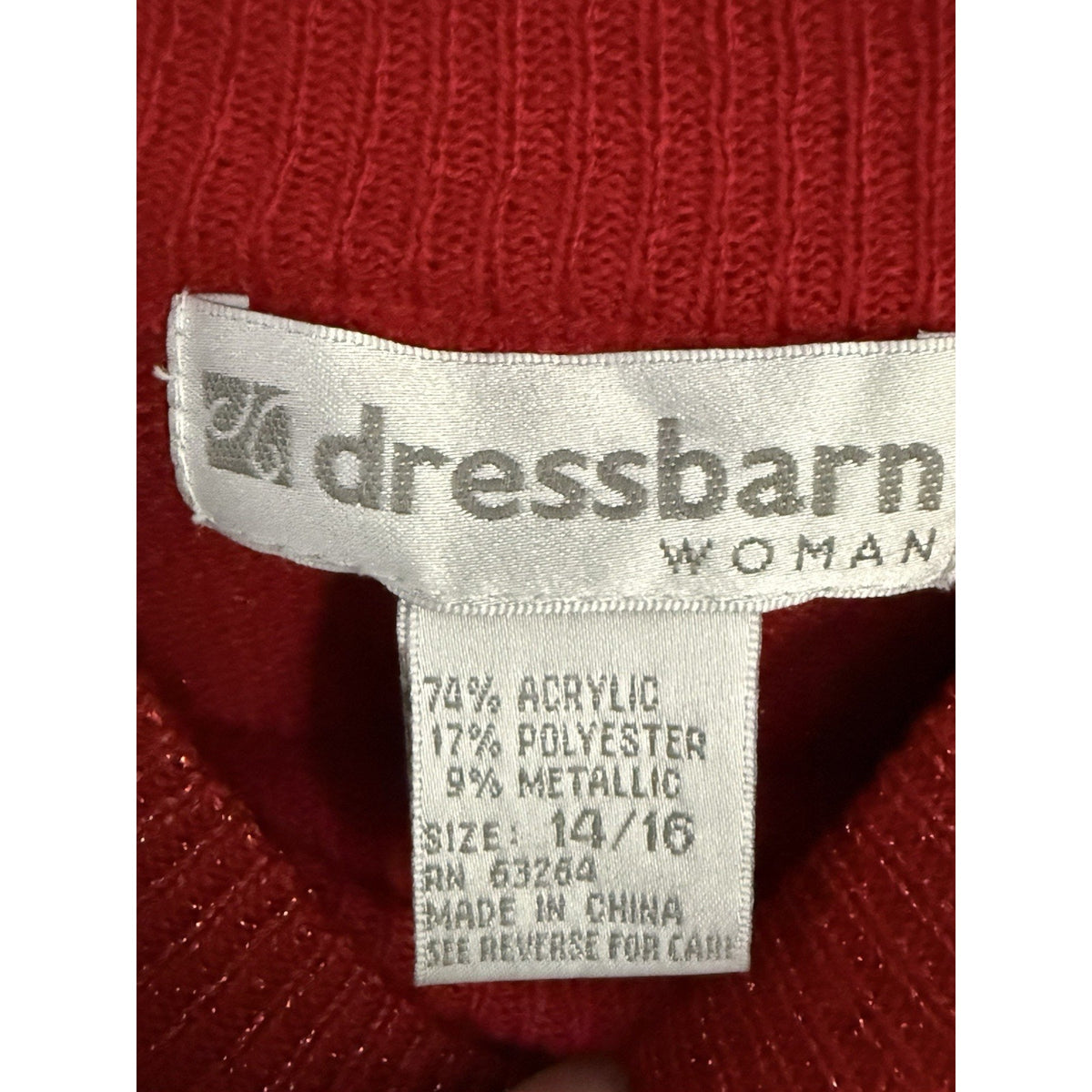 Vtg Dressbarn Woman Holiday Mockneck Sweater 14/16 Red Sparkle Shoulder Pads