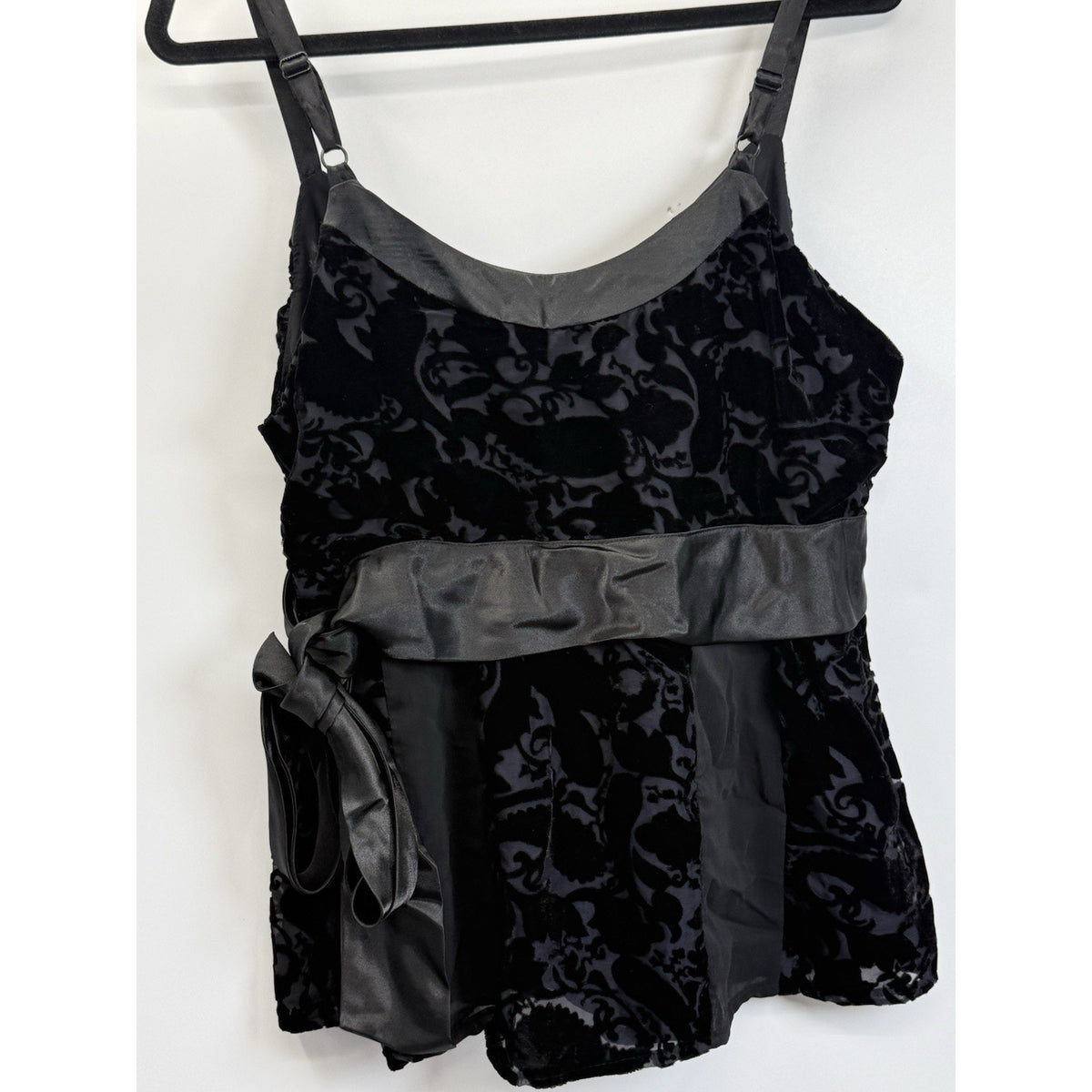 Lane Bryant Velvet Burnout Cami Top 14 Black Satin Tie Gothic Romantic Y2K Party
