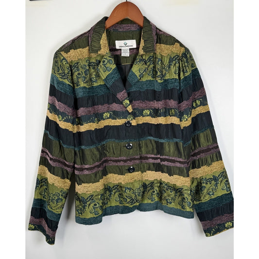 Erin London Women’s Jacket M Textured Stripe Boho Tapestry Button Front