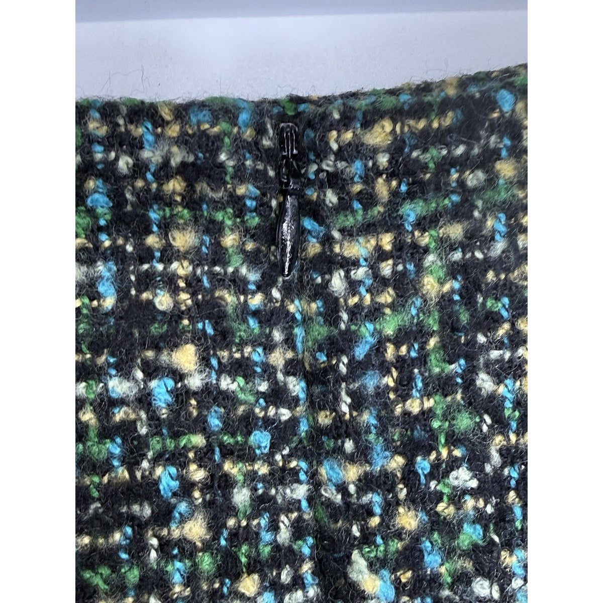Liz Claiborne Petite 8P Tweed Skirt Black Green Blue Fully Lined
