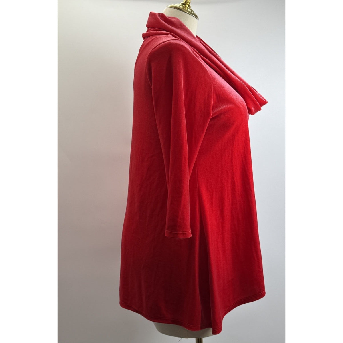 Kim Rogers Red Velvet Tunic Top Large Cowl Neck Stretch Holiday Glam Soft Goth