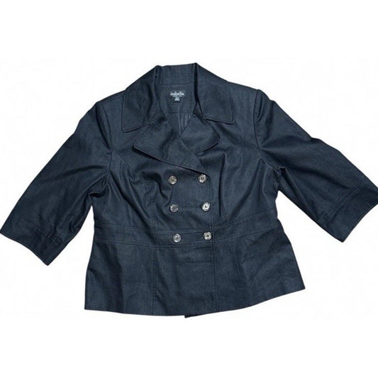 Isabella 16W Black Short Jacket Double Breasted Cotton Blend Lined 3/4 Sleeve