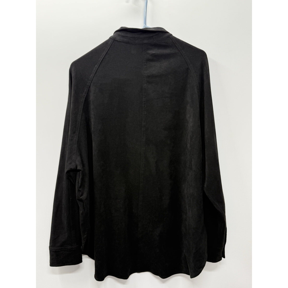 Ella Blue Faux Suede Shirt Jacket Black Button Front Stretch Shacket M