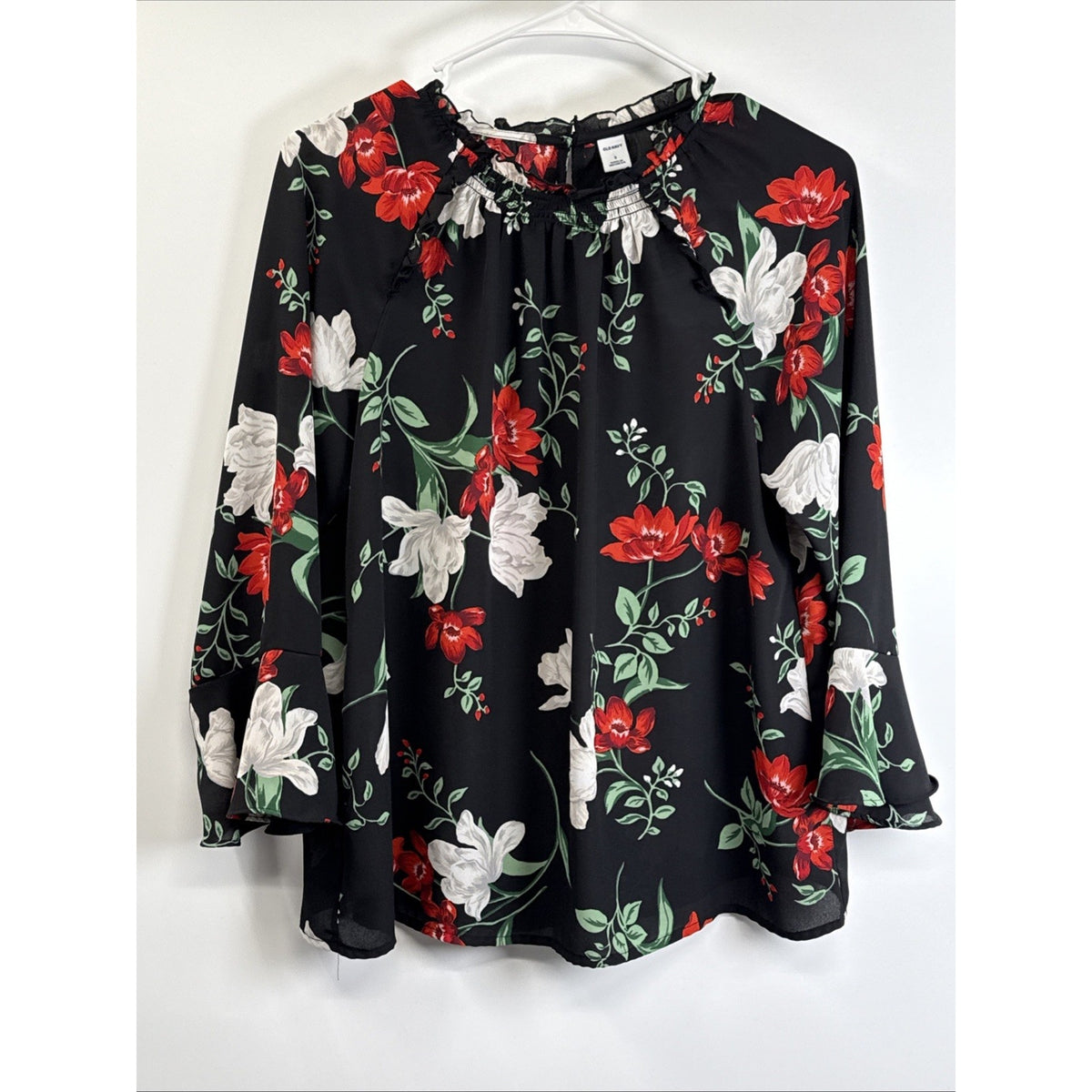 OLD NAVY Blouse Shirt Floral Bell Sleeve Top Boho Bloomcore Women's Size Small