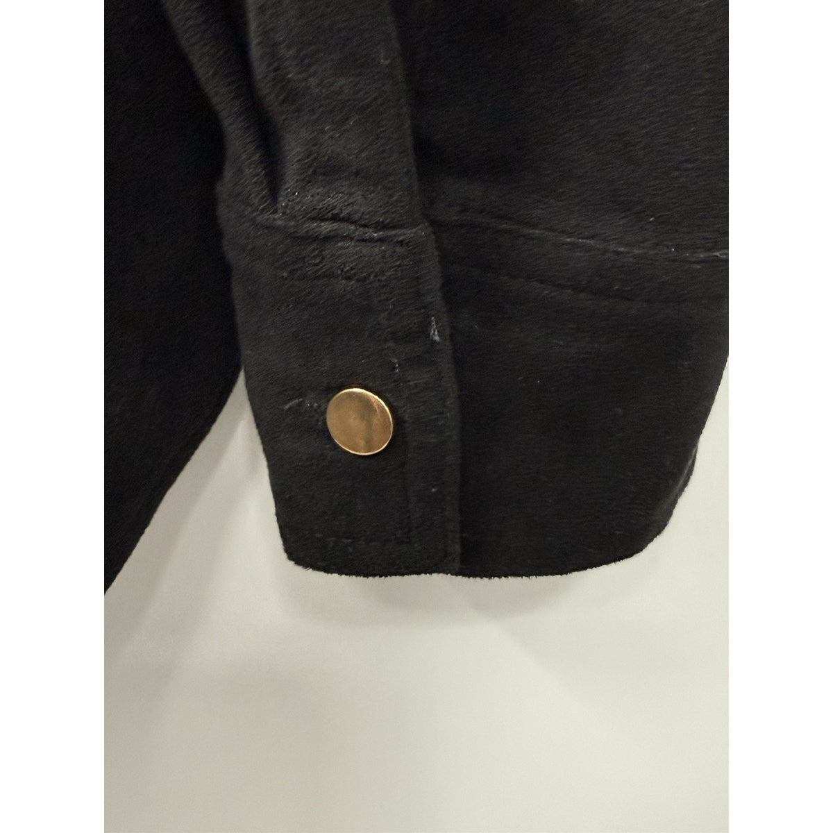 Ella Blue Faux Suede Shirt Jacket Black Button Front Stretch Shacket M