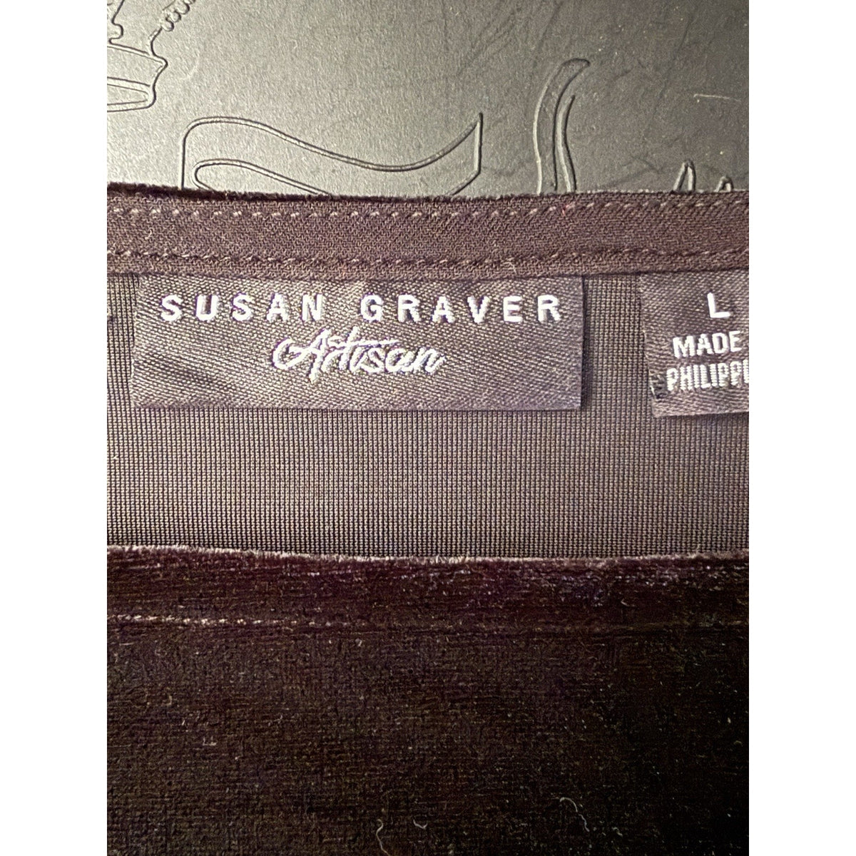 Susan Graver Womens L Black Velvet Tunic Blouse Sequin Trim 3/4 Sleeve