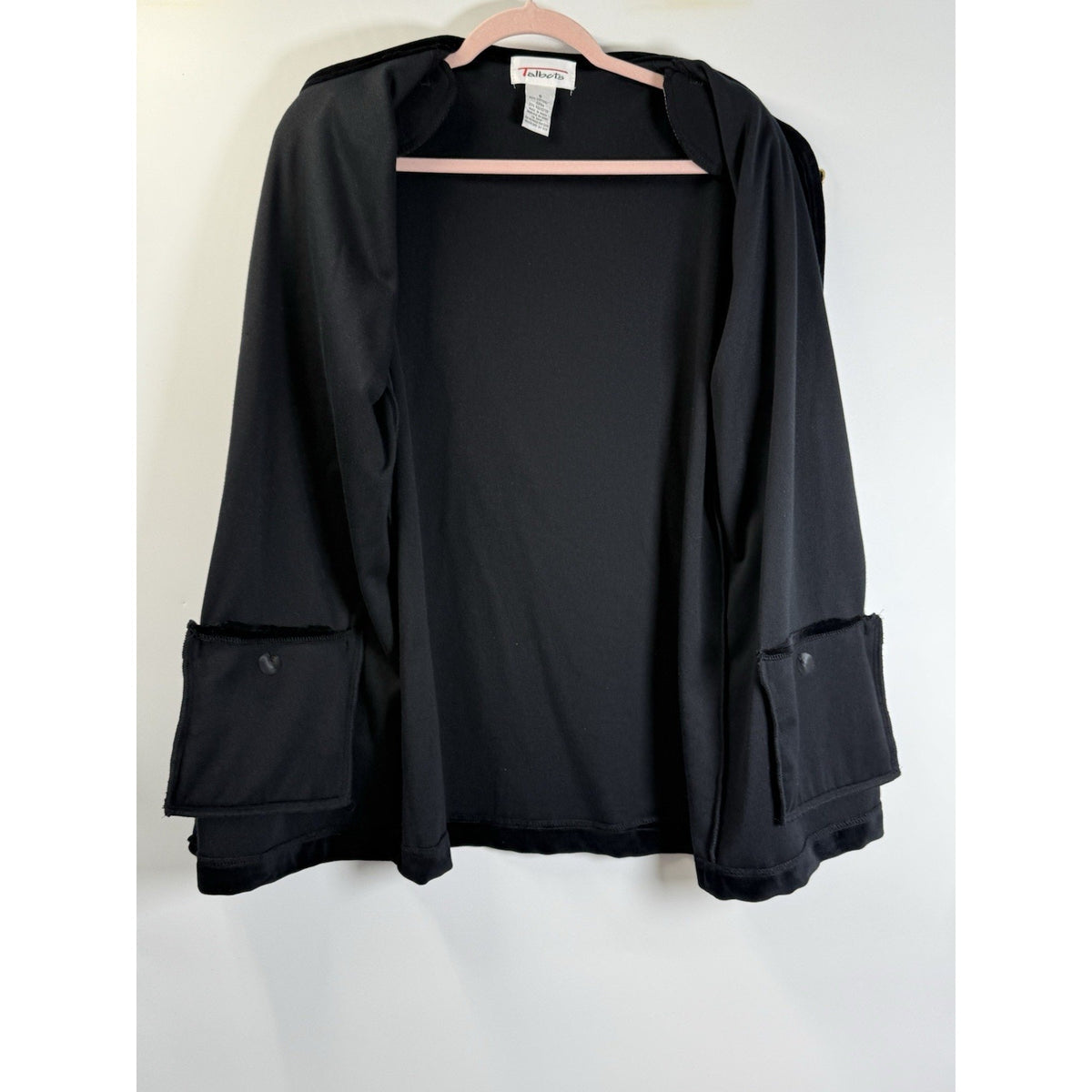VTG Talbots Black Velvet Button Front Jacket Cardigan Gold Buttons Soft Grunge