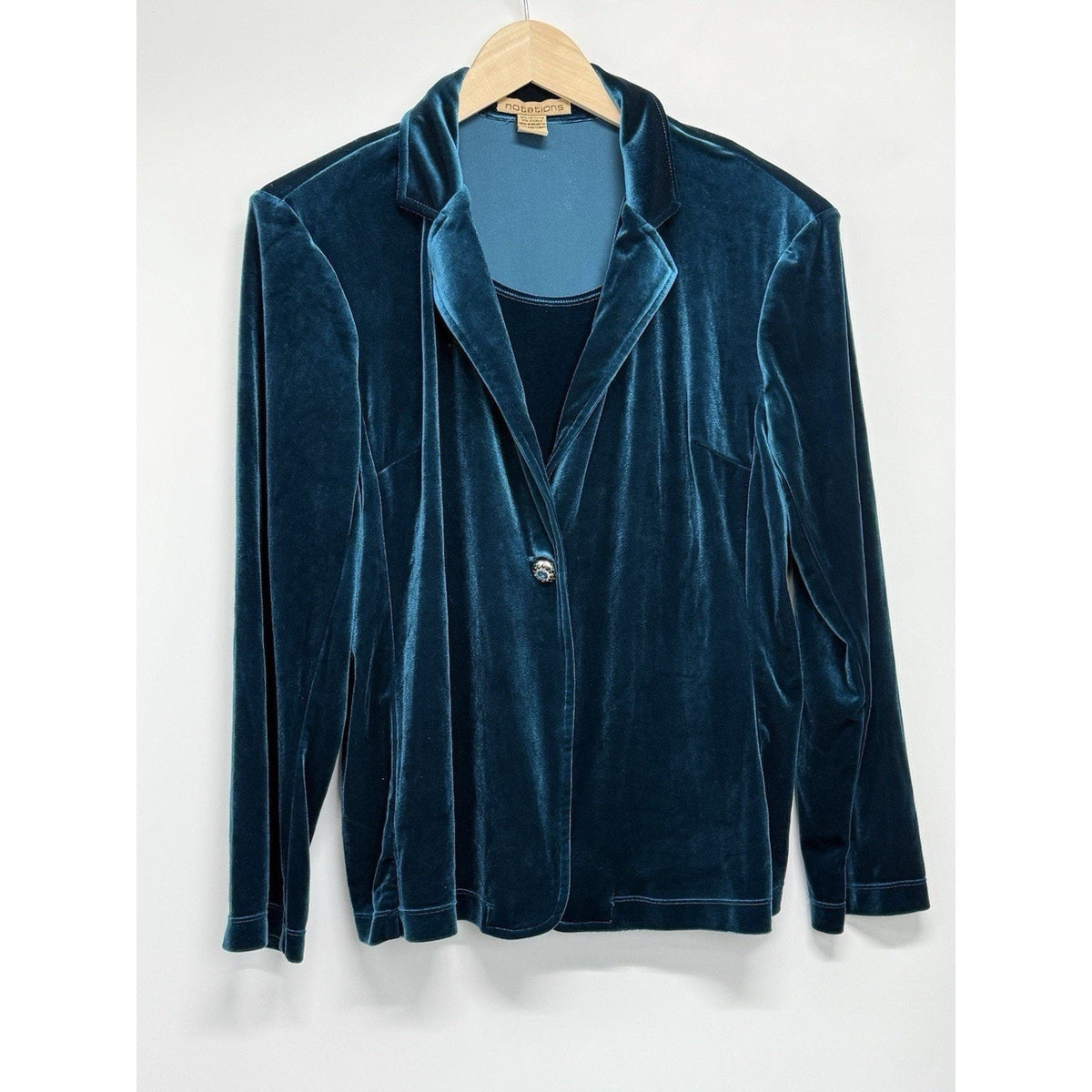 Notations XL Women’s Blue Velvet Faux Twin Set Blazer Jacket & Tank Attached