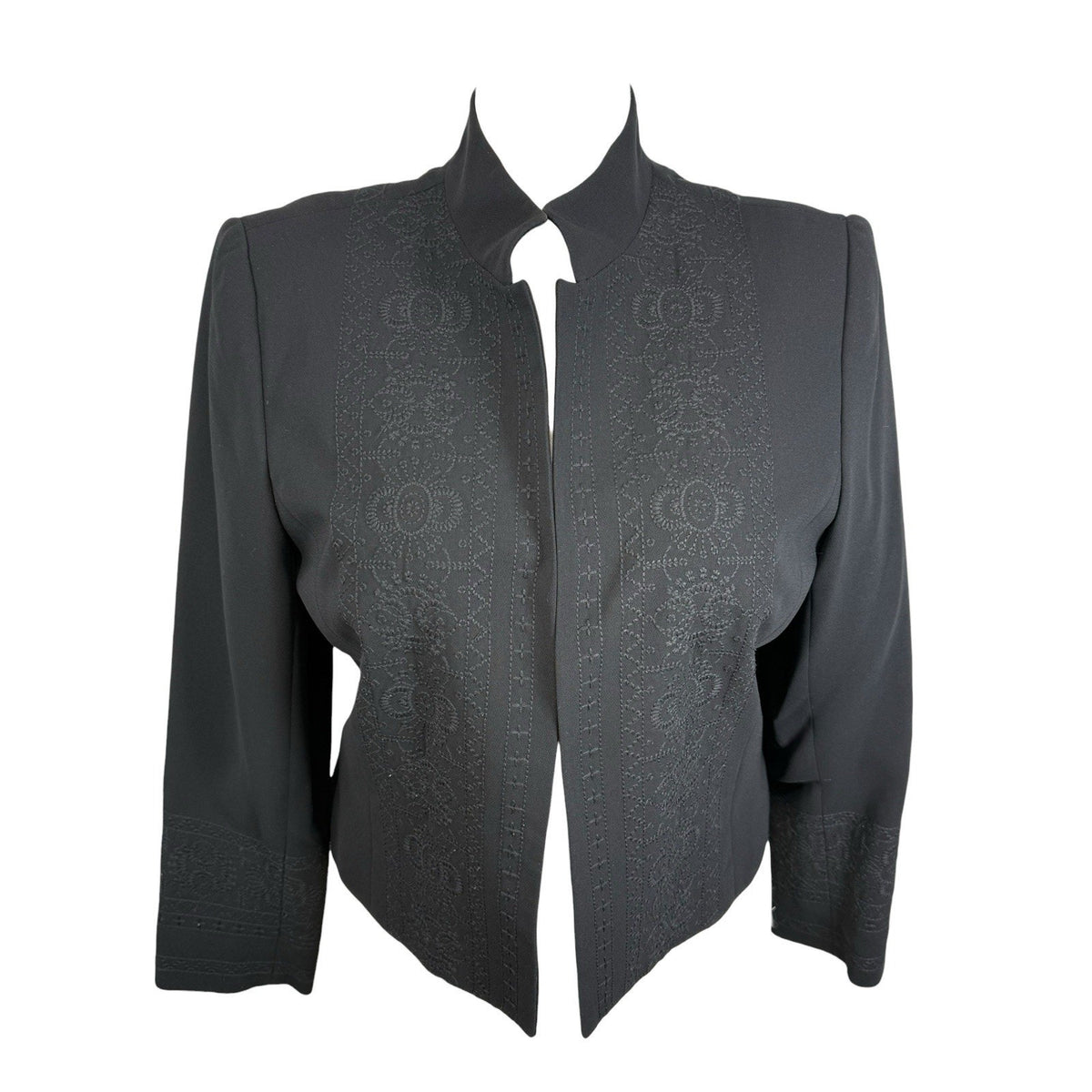 Josephine Chaus Black Embroidered Open-Front Jacket Women’s Size 12