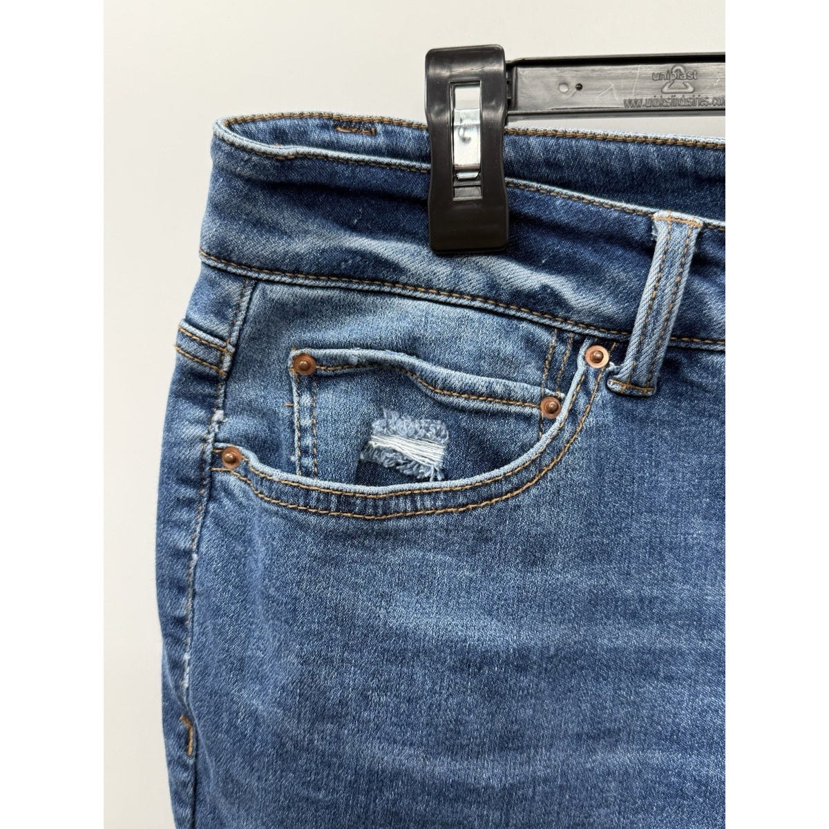Terra & Sky Womens Jeans 16W Skinny Ankle Distressed Stretch Raw Hem Blue