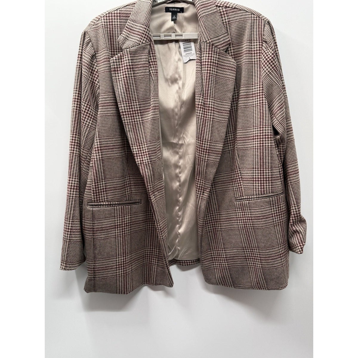 Torrid 3X Plaid Blazer Pink Taupe Houndstooth One Button Career Jacket NWT