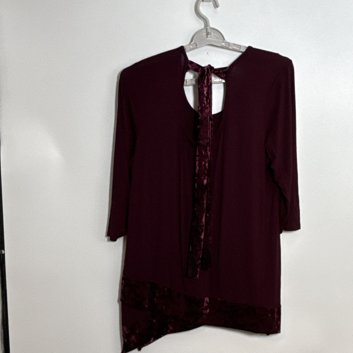 Cha Cha Vente Womens Plus Burgundy Scoop Neck Tunic 3/4 Sleeve Stretch Velvet