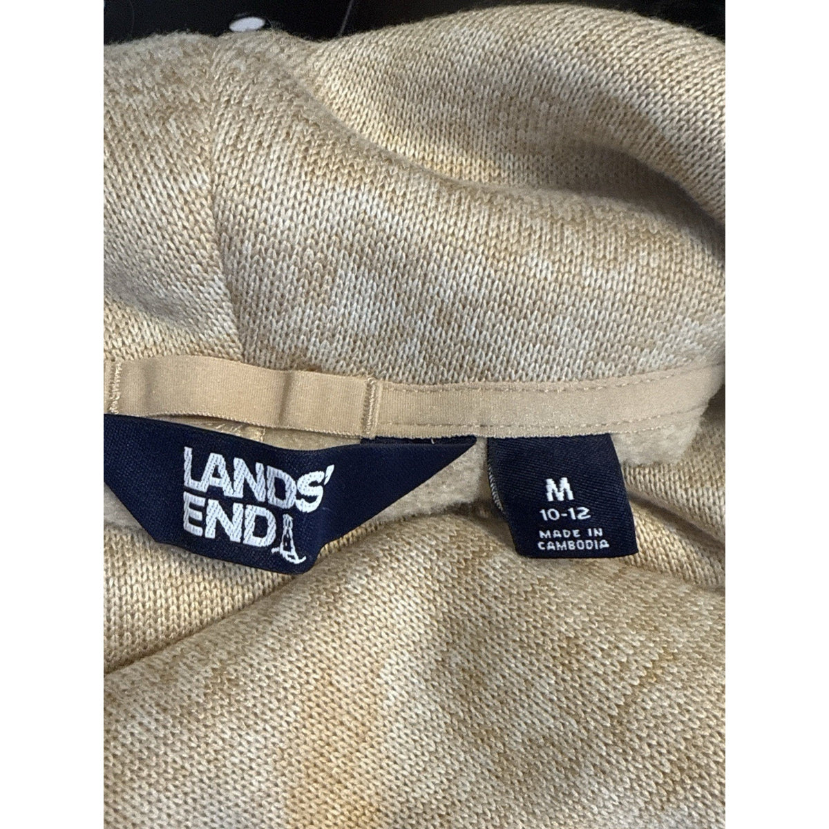 Lands’ End Cozy Cowl Neck Tunic Sweater Tan Soft Knit Women’s Medium RN 62830