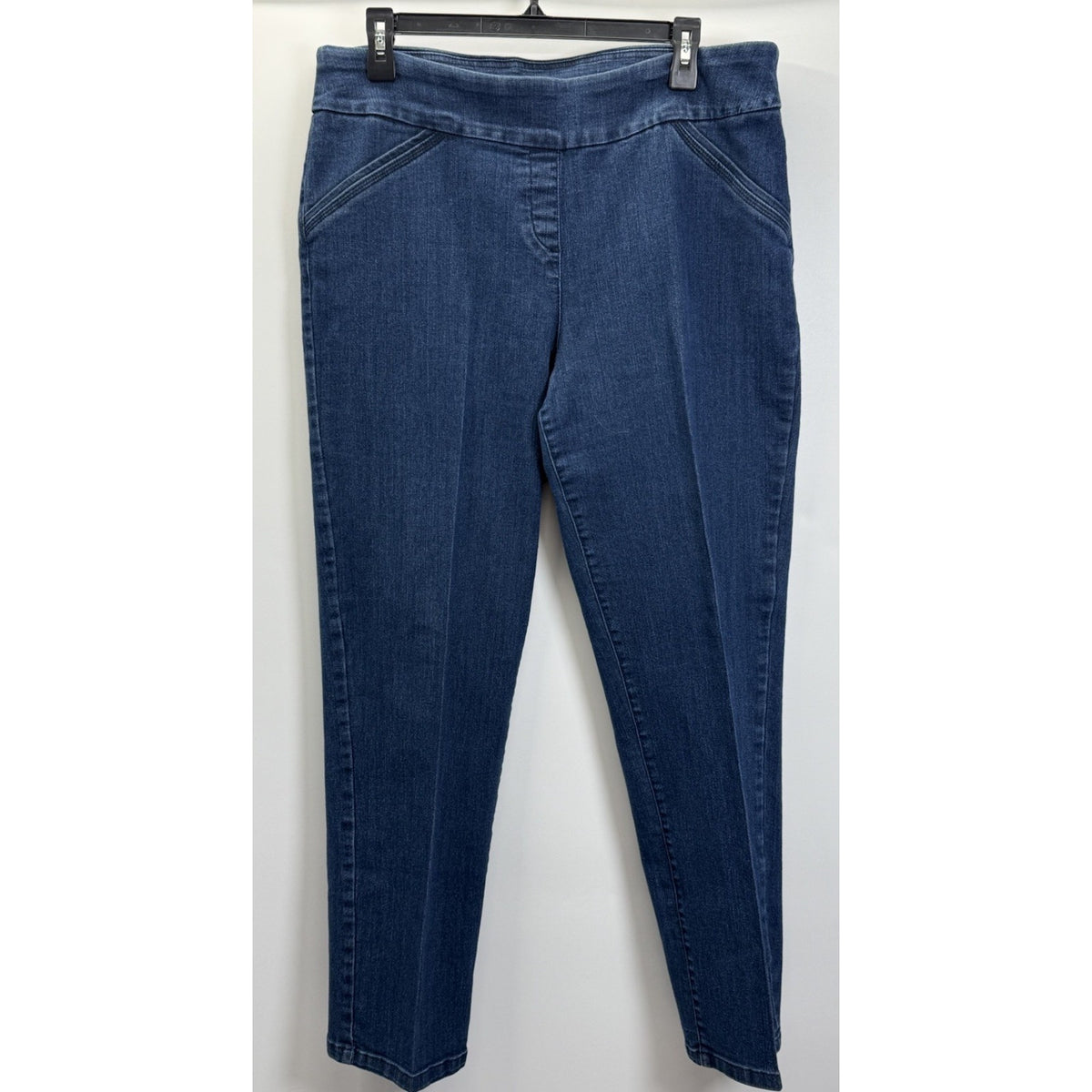 Kim Rogers Womens 16 Short Pull On Denim Jeans Dark Wash Slim Straight Stretch