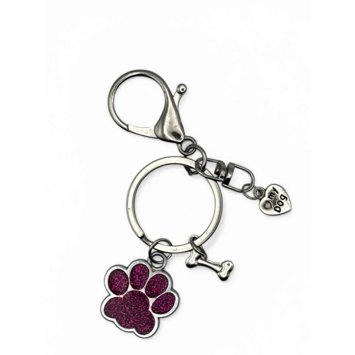Boysenberry Glitter Paw Dog Keychain Purse Charm Sparkle Paw Print Gift
