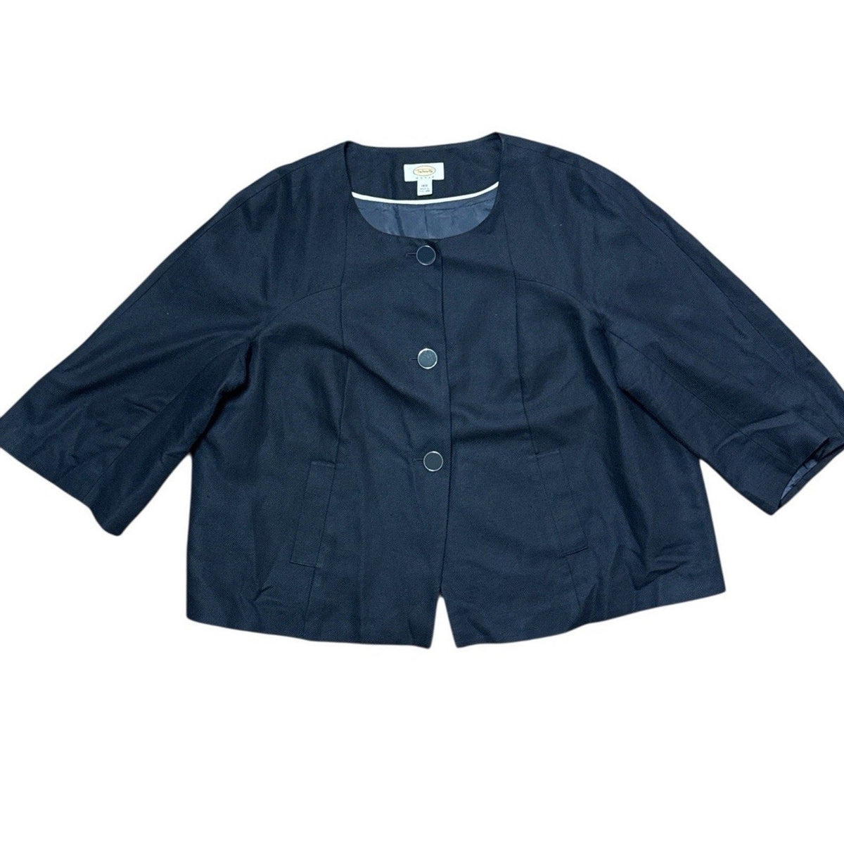 Talbots Woman 18W Navy Linen Cotton Jacket 3/4 Sleeve Made in Thailand Lined