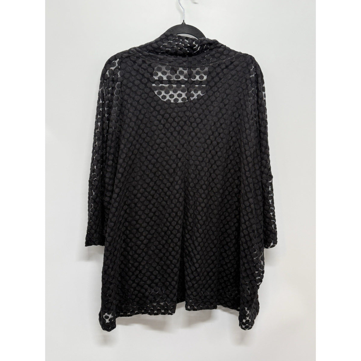 Sky's The Limit Womens 2X Black Sheer Mesh Polka Dot Cowl Neck Tunic Top