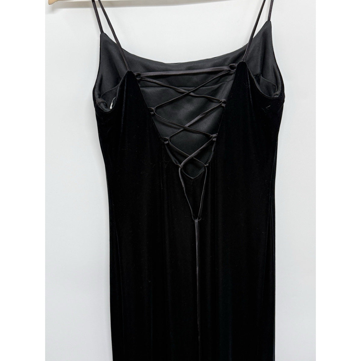 VTG 90s Betsy & Adam Black Velvet LaceUp Maxi Dress Red Rosettes 11/12 Flawed