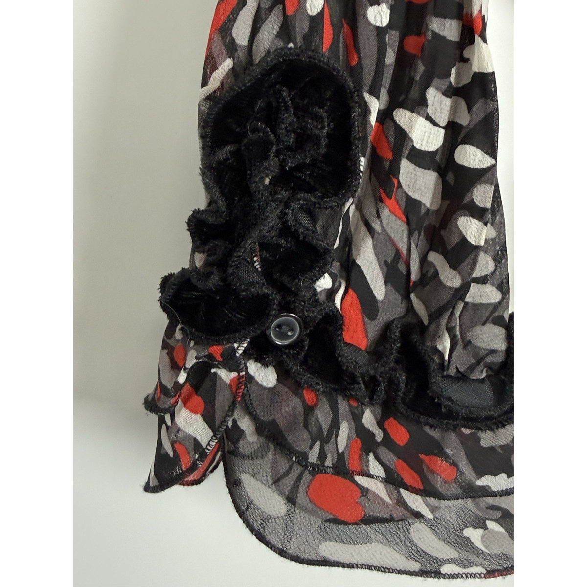 Choices Sheer Ruffle Blouse XL Black Red Beaded Sequin Trim Whimsigoth Fairy Top