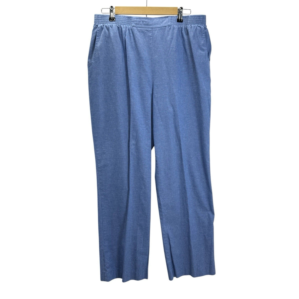 Alfred Dunner Pants Women’s Size 16 Blue Elastic Back Waist Linen Blend
