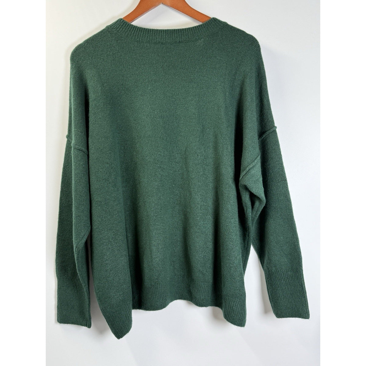 Vince Camuto Sweater XL Green “Peace” Beaded Crewneck Soft Knit Casual Cozy