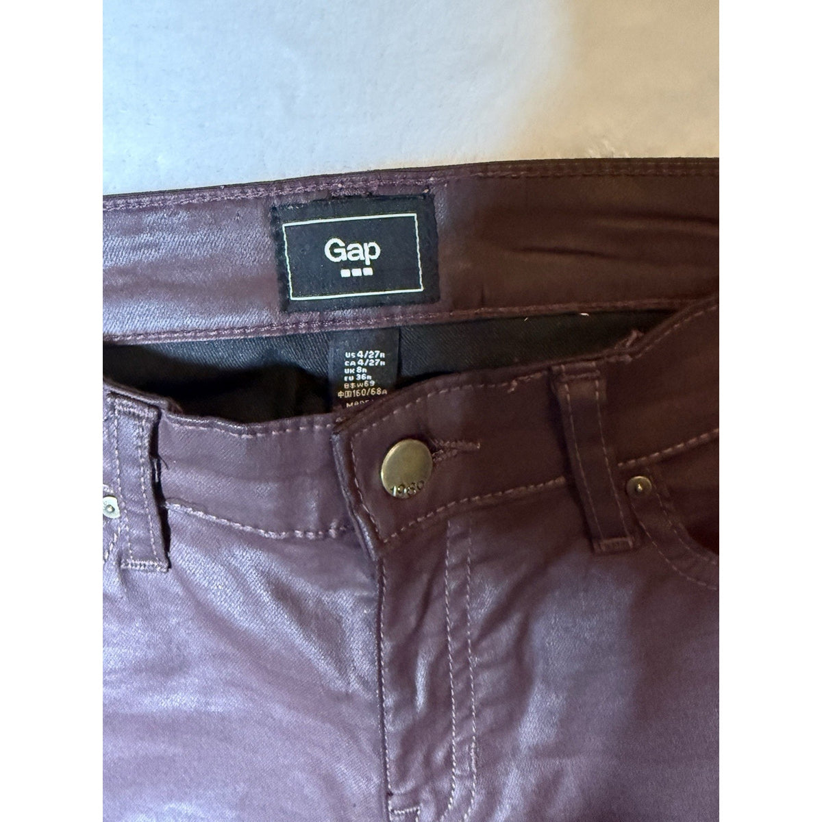 Gap Womens 27R 4 Burgundy Coated Skinny Jeans Faux Leather Look Stretch Pants