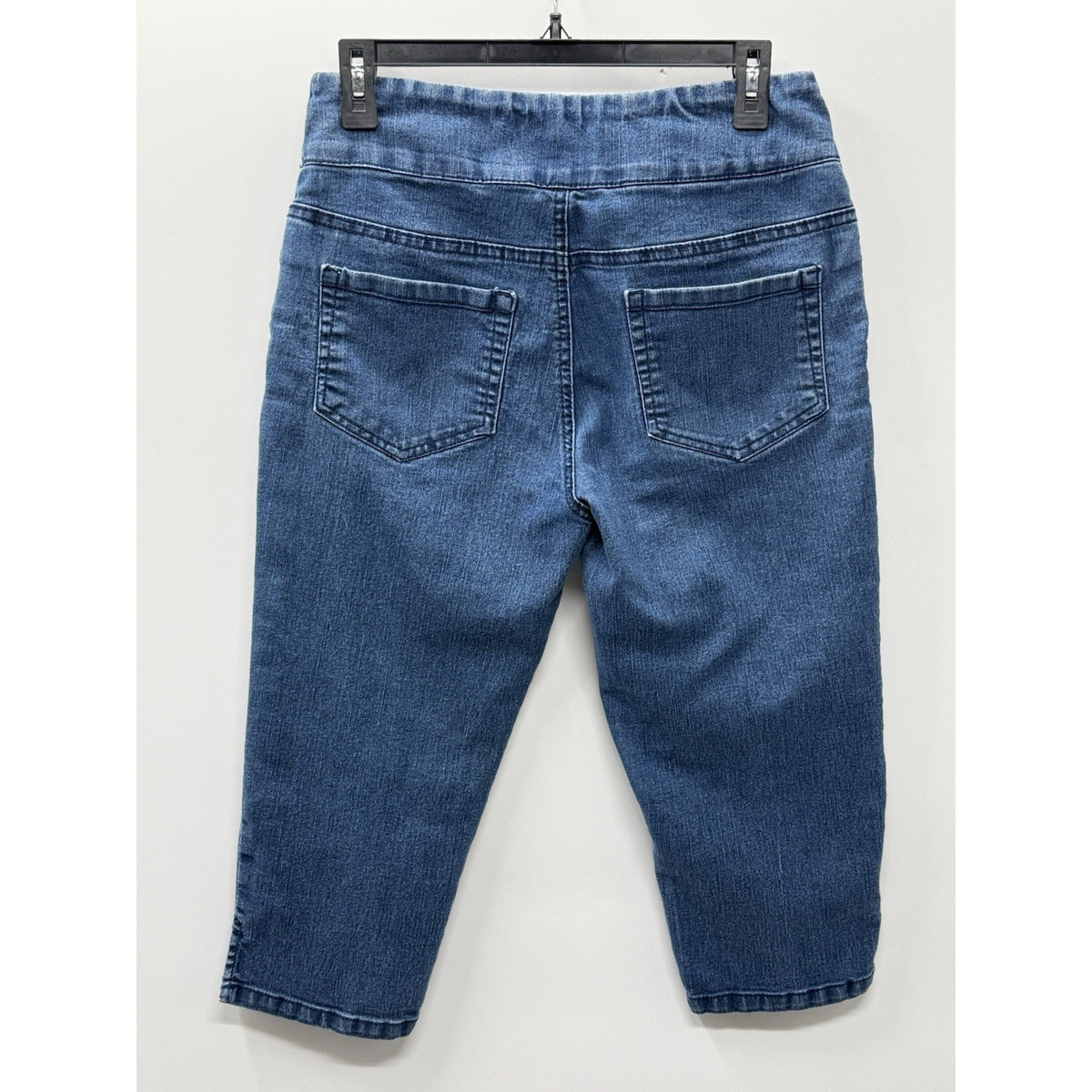 Blair Women’s Pull On Denim Capri Pants Size 8P Blue Stretch Elastic Waist Jeans