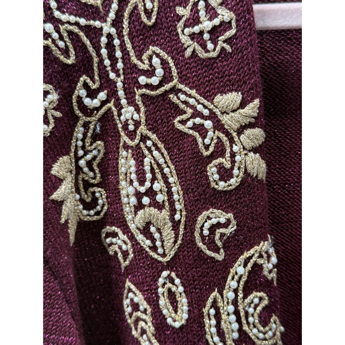 Vintage Jaclyn Smith Cardigan M Burgundy Gold Beaded Metallic Embroidered