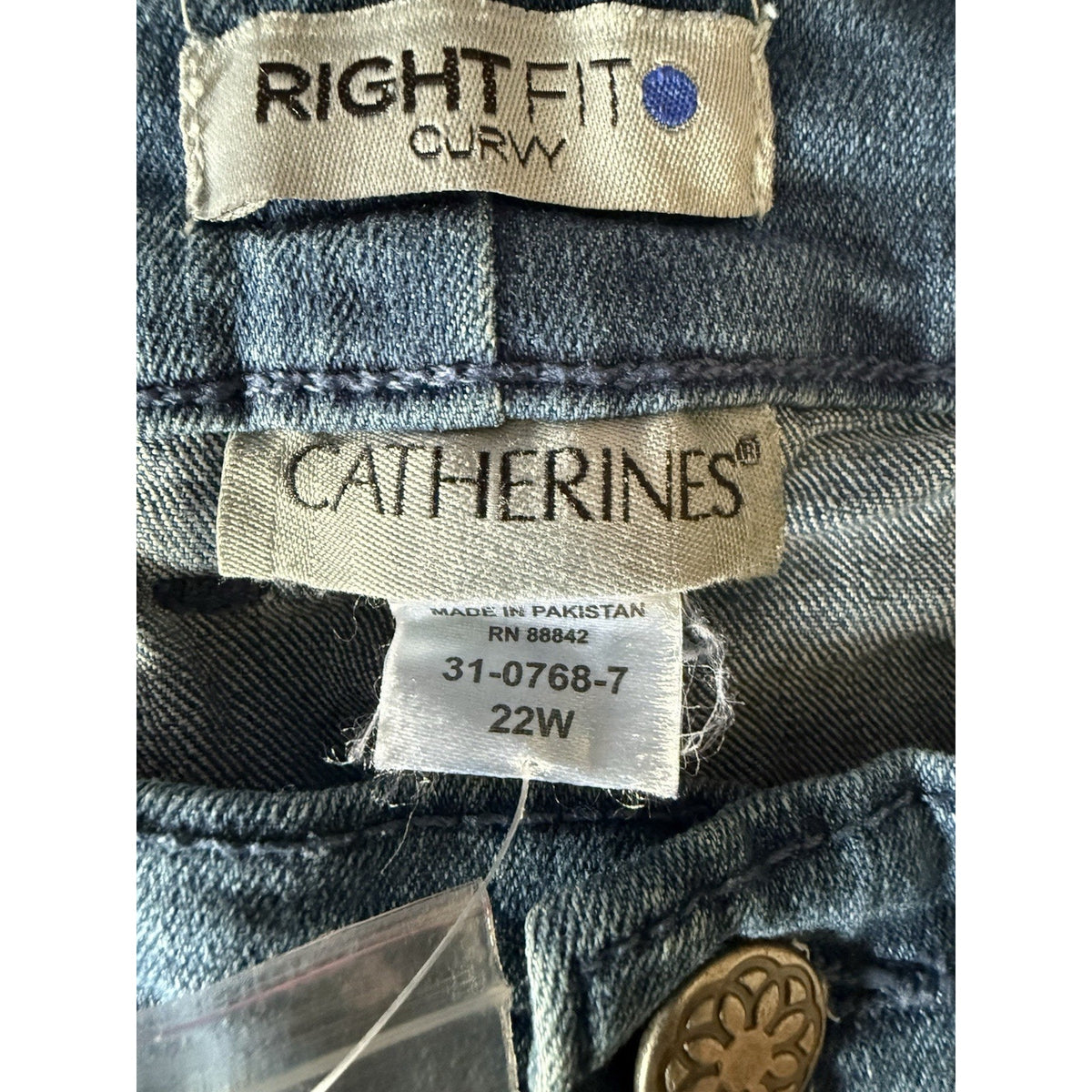 Catherines Right Fit Women 22W Blue Medium Wash Stretch High Rise Straight Jeans