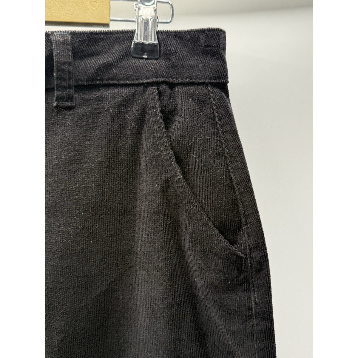 Time and Tru Black Corduroy Midi Skirt Size 10 Stretch Slit Minimalist