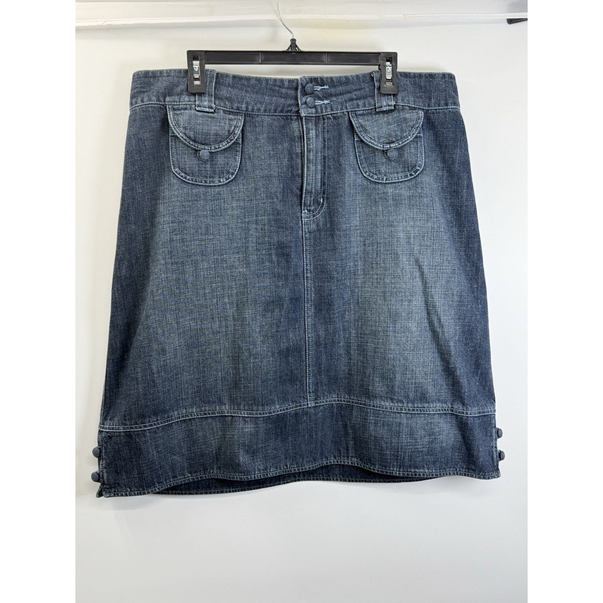 Venezia Denim Skirt Womens 18 Blue Y2K Button Detail Pocket Midi Jean Skirt