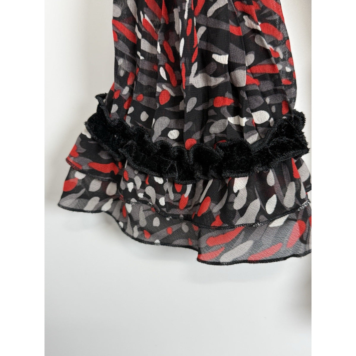 Choices Sheer Ruffle Blouse XL Black Red Beaded Sequin Trim Whimsigoth Fairy Top