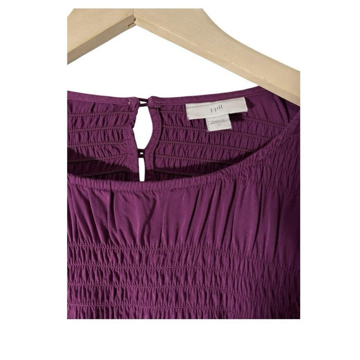 J. Jill Women's Purple Tunic Round Neck Top Ruching Blouse Shirt Size L Casual