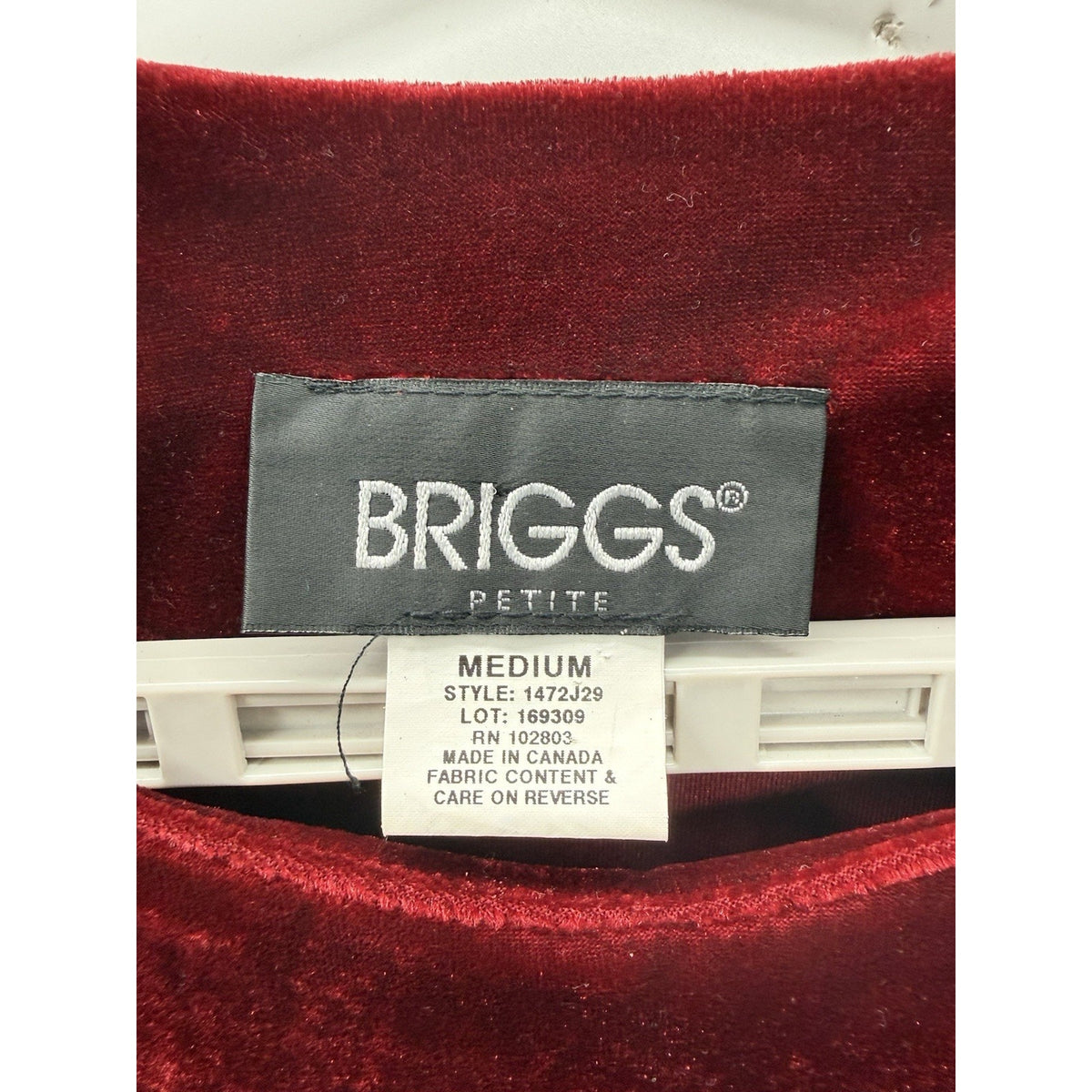 Briggs Petite M Burgundy Velvet Top Medium Long Sleeve Stretch Holiday Velour