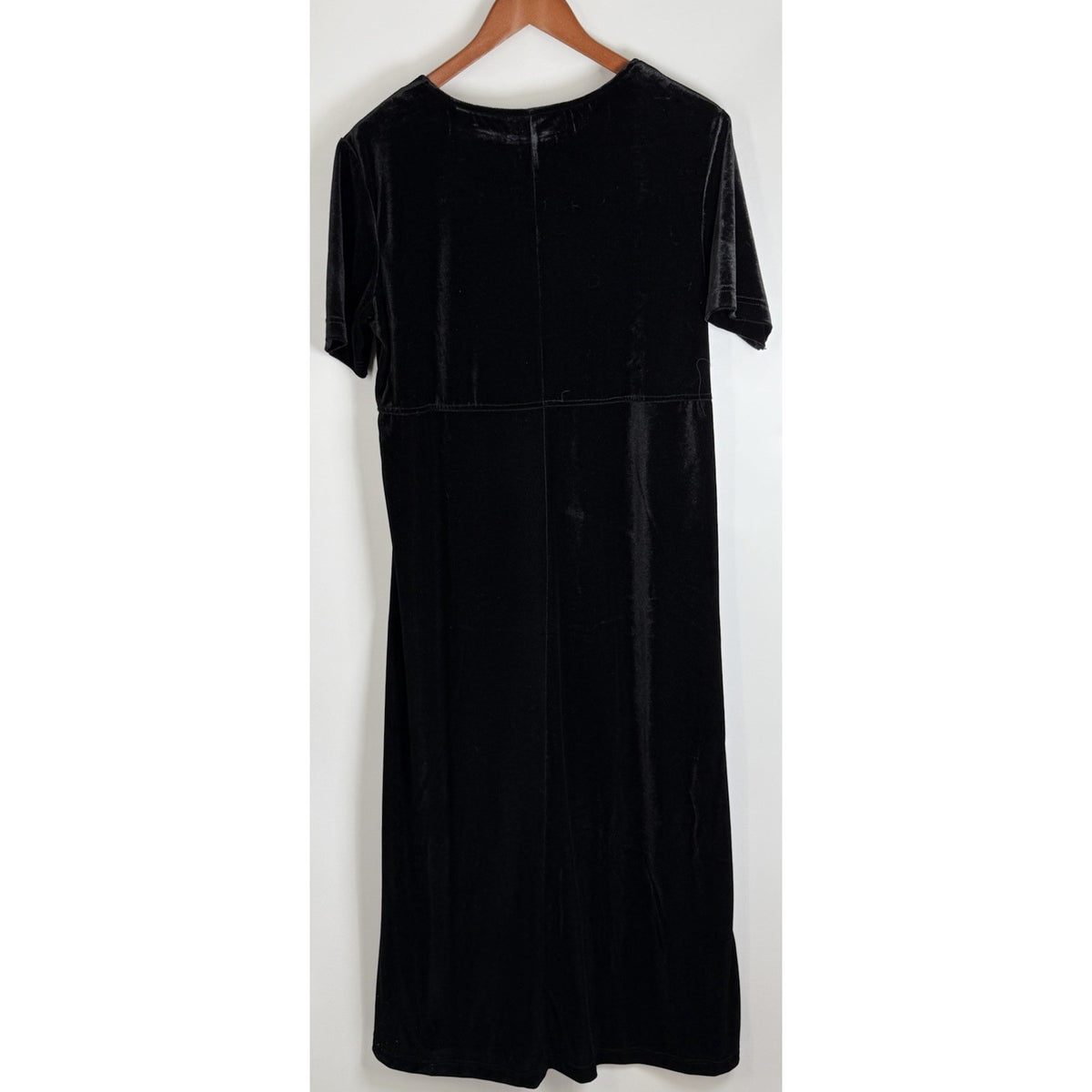 Cervelle Black Velvet Midi Dress Size S Short Sleeve Stretch