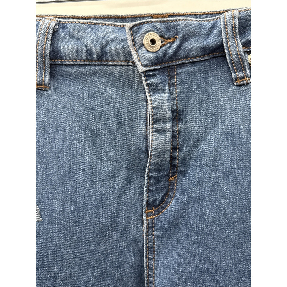 Style & Co. Womens Sz 14 Straight Leg Jeans Blue Floral Print 5 Pocket Boho