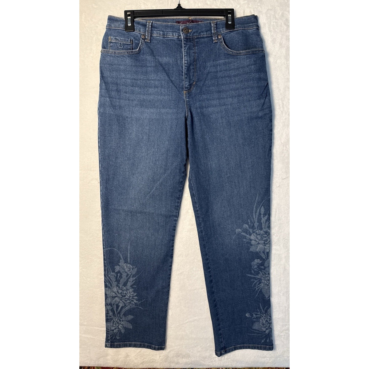 Gloria Vanderbilt Amanda Jeans Womens 12 Blue Floral Stretch Straight Leg