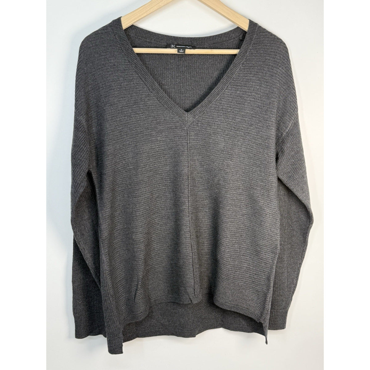 INC International Concepts Gray V-Neck High Low Hem Sweater Women’s M
