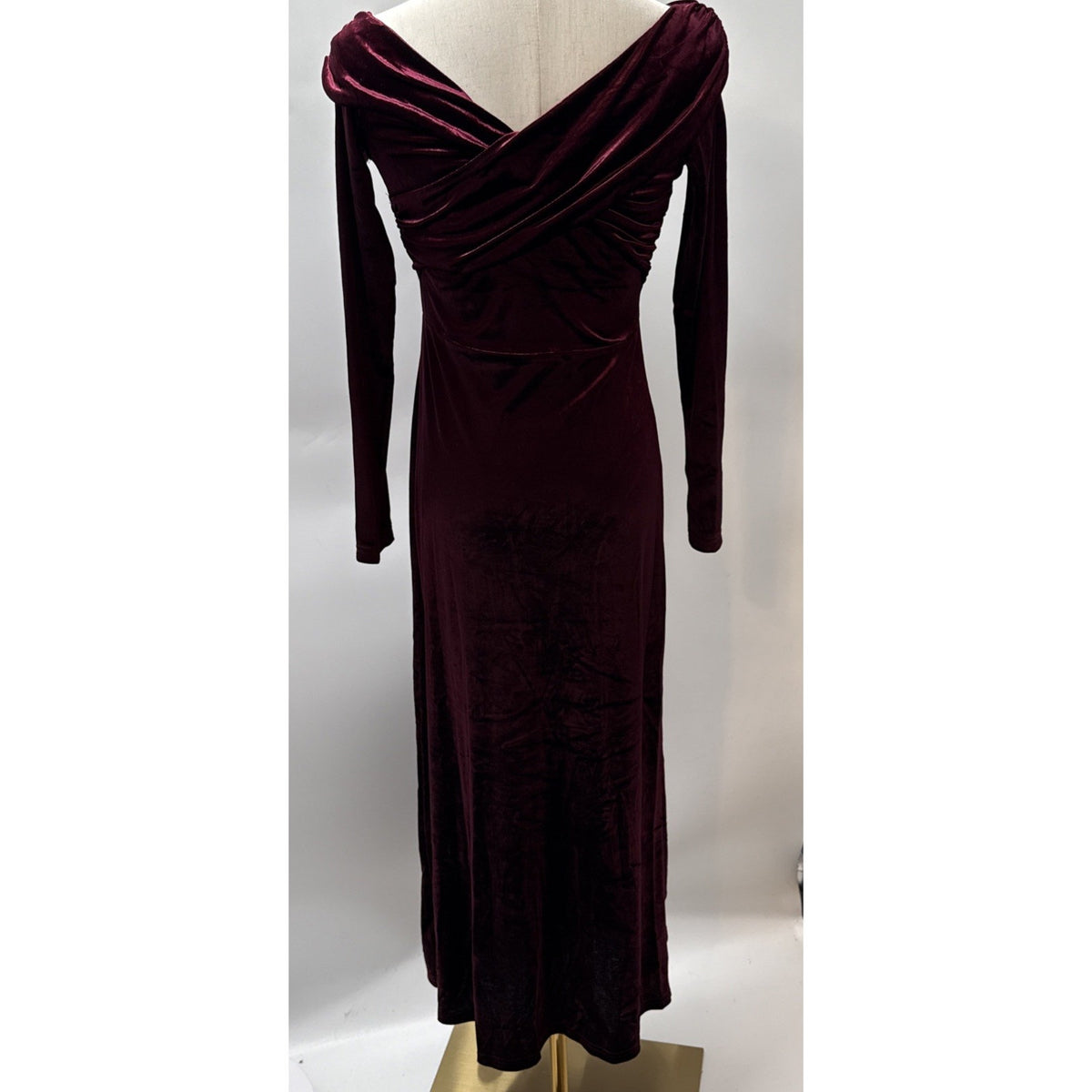 Womens Burgundy Velvet Off Shoulder LS Sz Medium Dress Stretch Gothic Whimsigoth