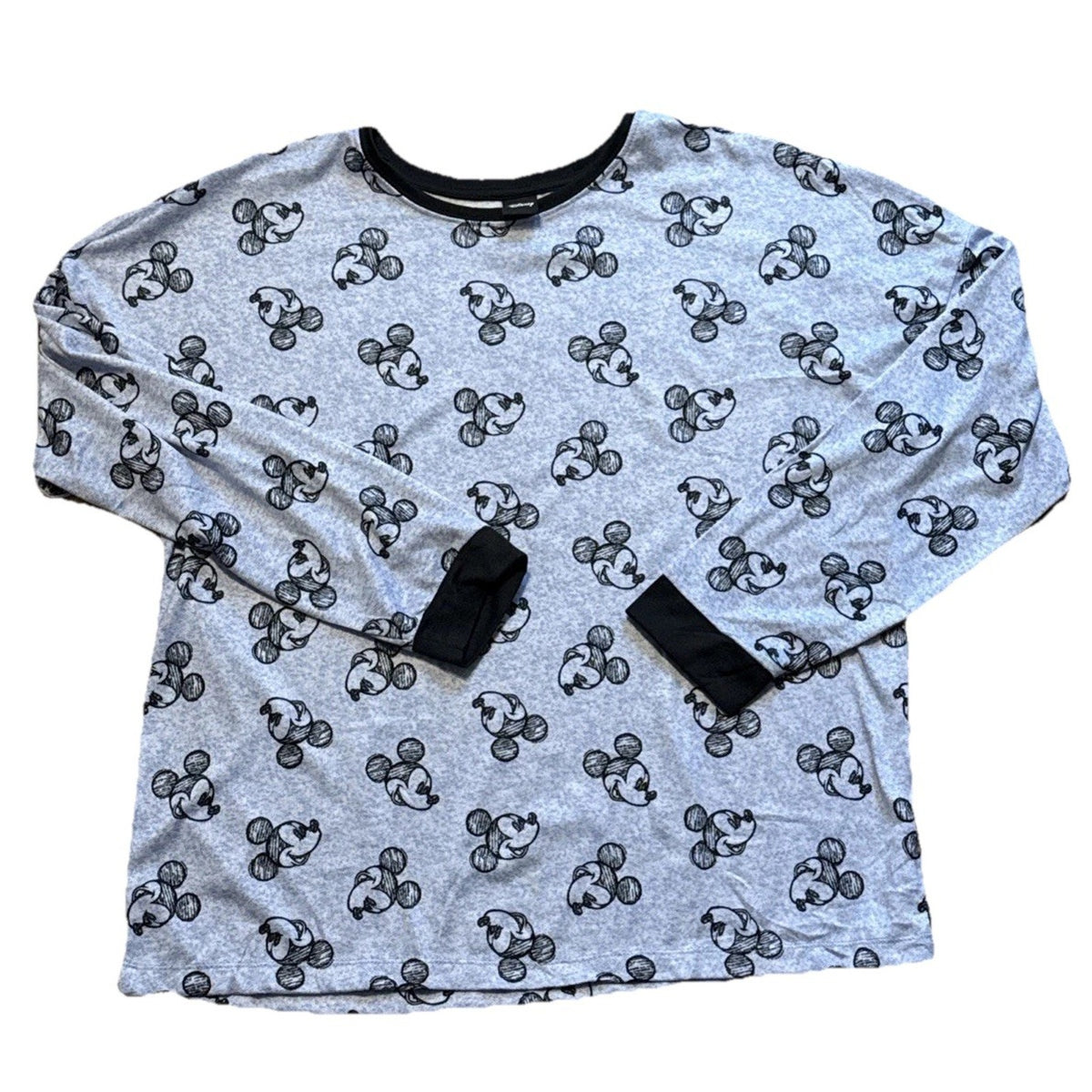 Disney Mickey Mouse Top Women XL Blue Sketch Print Long Sleeve Loungewear