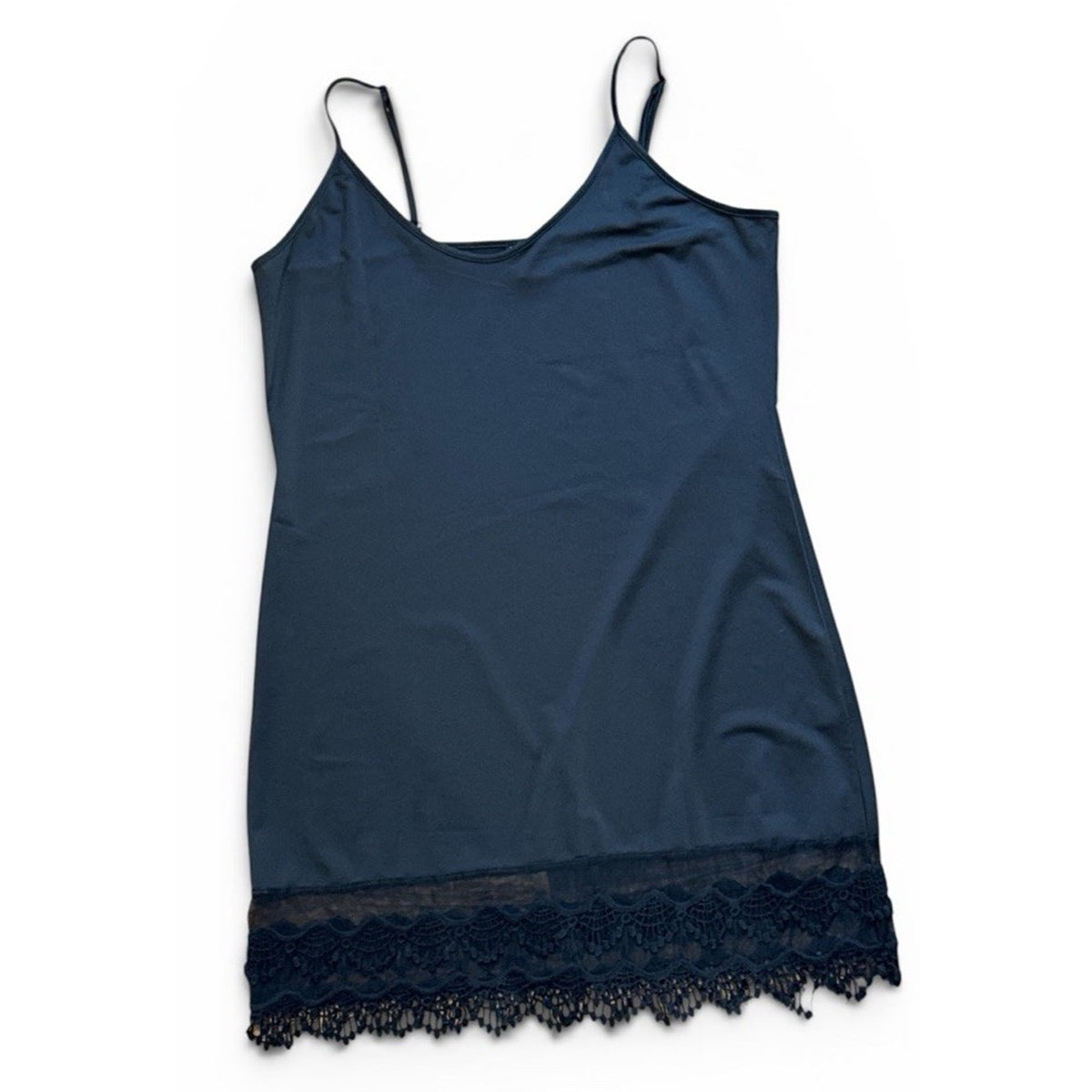 Venus Black Lace Hem Slip Dress XL Goth Dark Academia Layering (Flawed)