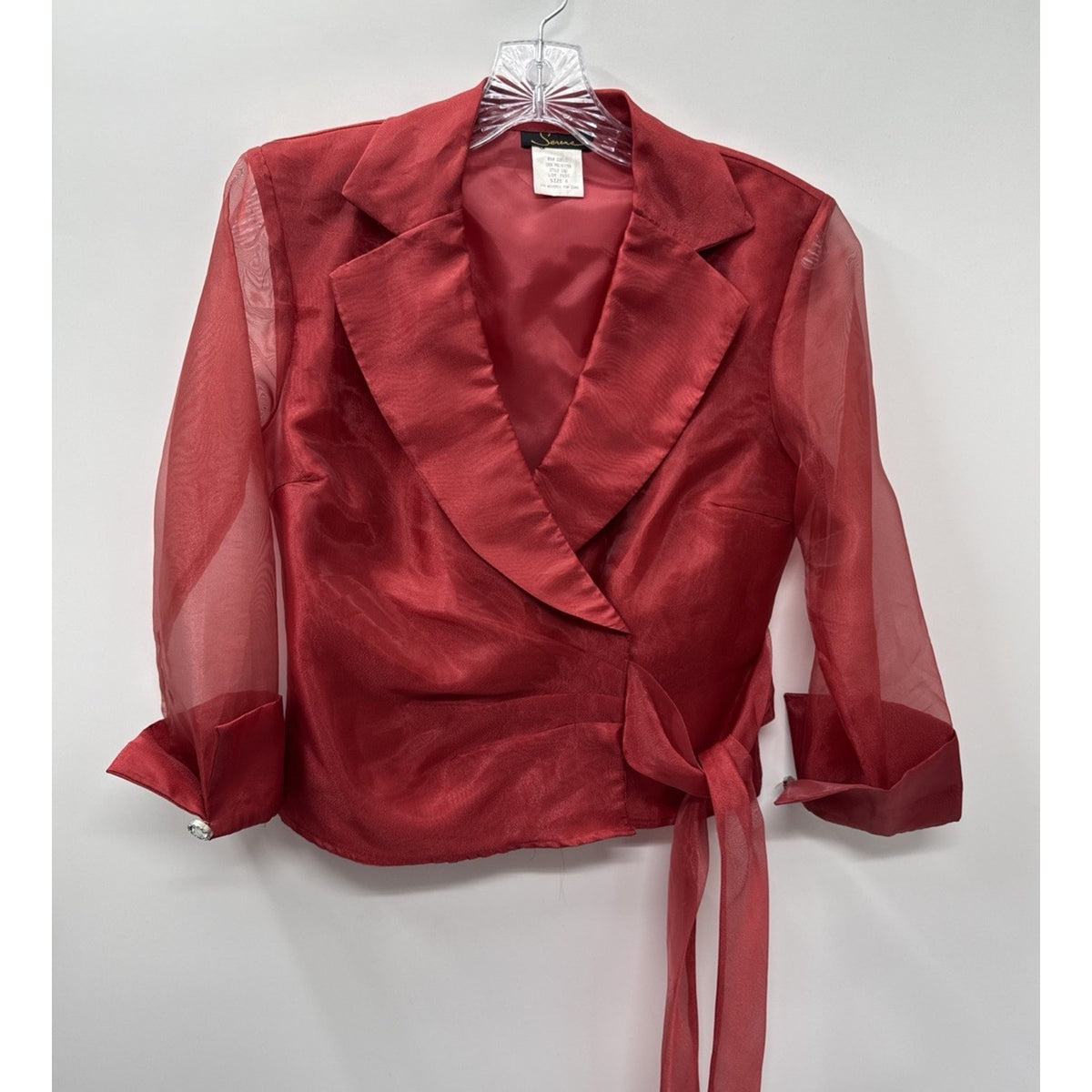 Serene Women Size 6 Red Sheer Organza Wrap Blouse Jacket Jeweled Formal Y2K