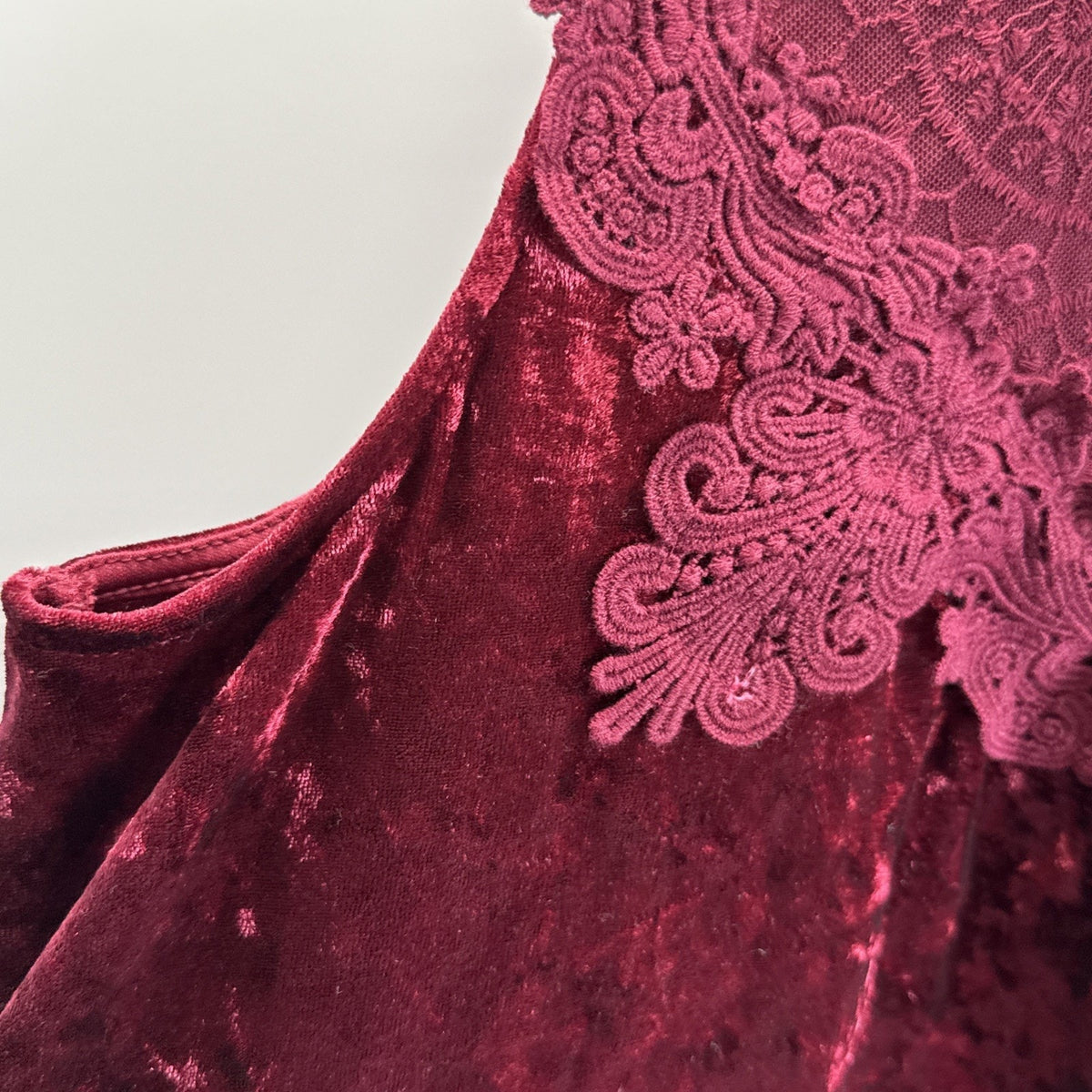 NOBO No Boundaries Mock Neck Velour Lace Top Sz M Red Sleeveless Vamp Whimsigoth