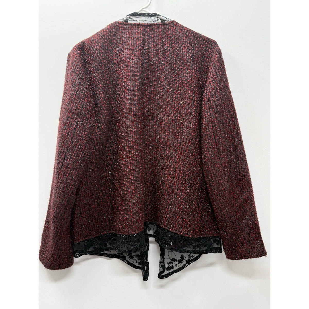 Chicos 2 Tweed Jacket Beaded Sequin Lace Holiday Evening Career Red Black XL