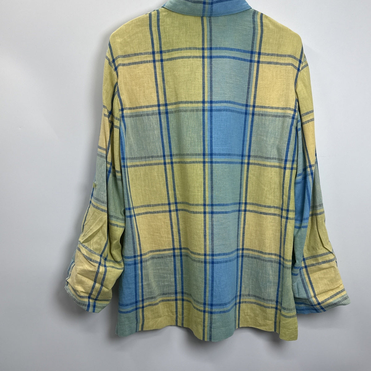 JM Collection Plaid Button Up Shirt Women Size 12 Multicolor Linen Blend