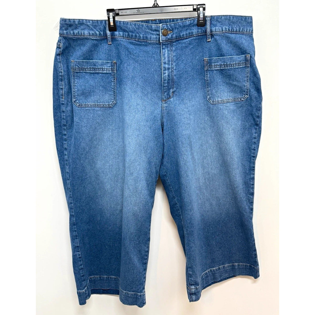 Liz Claiborne Denim Capris Womens 24W Plus Stretch Tencel Blue Patch Pocket